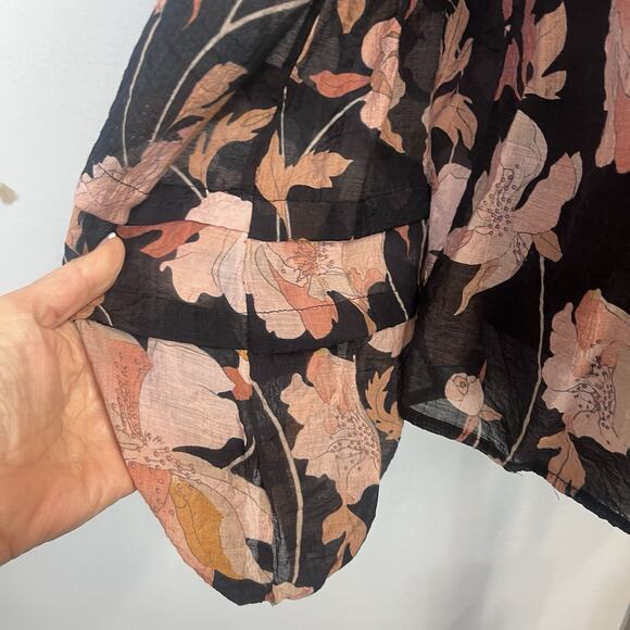 Fate Poet Blouse sz Small Black Brown Peach Floral Anthropologie Cottage Core #S - Picture 5 of 8